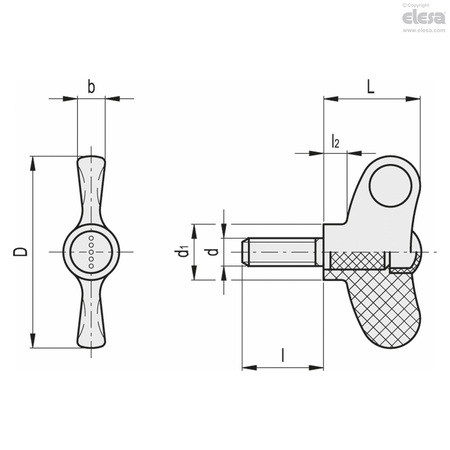 Elesa Thumb Screw, 1/4"-20 Thread Size, Wing, Stainless Steel, 0.79 in Head Ht, 3/4 in Lg EWN-SST-p (inch sizes)
